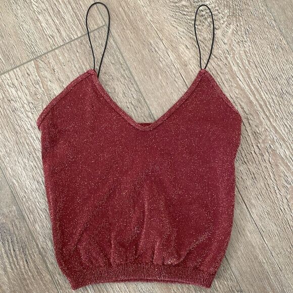 Intimately Free People Brami Seamless Cropped Tank Top Burgundy w Gold Glitter - Picture 1 of 3